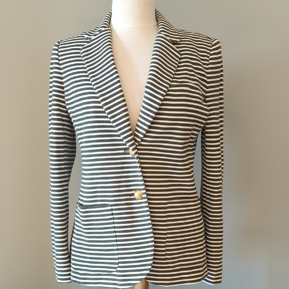 Ralph Lauren Olive and White Striped Blazer Fitted Blazer w/Gold Buttons. Medium